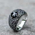 2023 New Updated Design Lucifer Satan Signet Ring For Men With Black Stone Stainless Steel Vintage Jewelry Gift free shipping