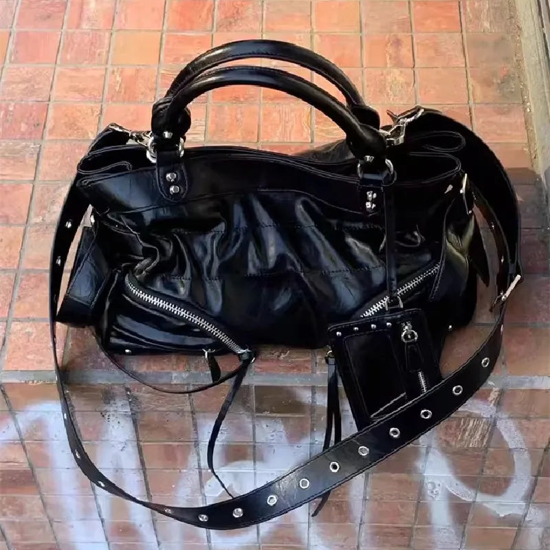 Women's Y2k Studded Punk Vintage Shoulder Purse PU Leather Gothic Rivet Handbag Waist Bag Luxury Underarm Bags with Spikes