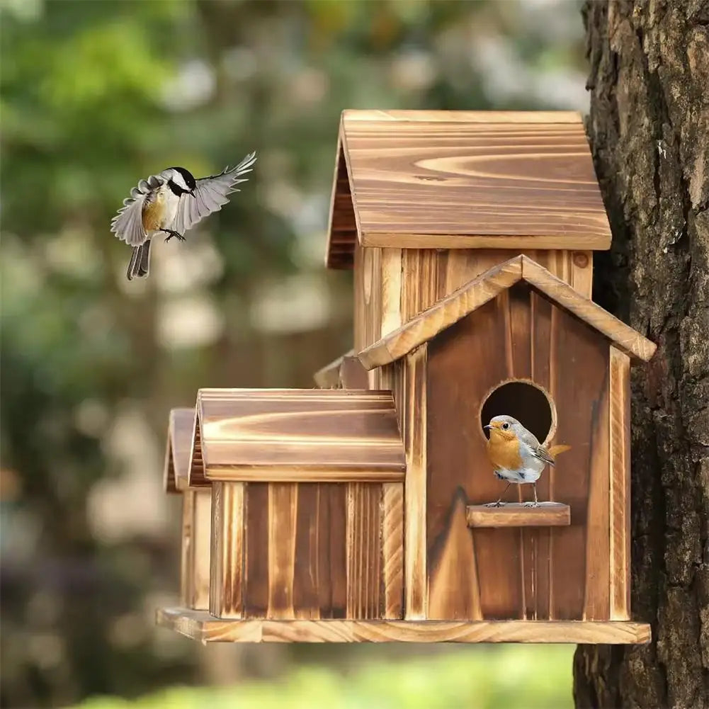 Bird Houses For Outside,Outdoor 5 Hole Bird House Room For 5 Bird Families Bluebird Finch Hanging Birdhouse For Garden