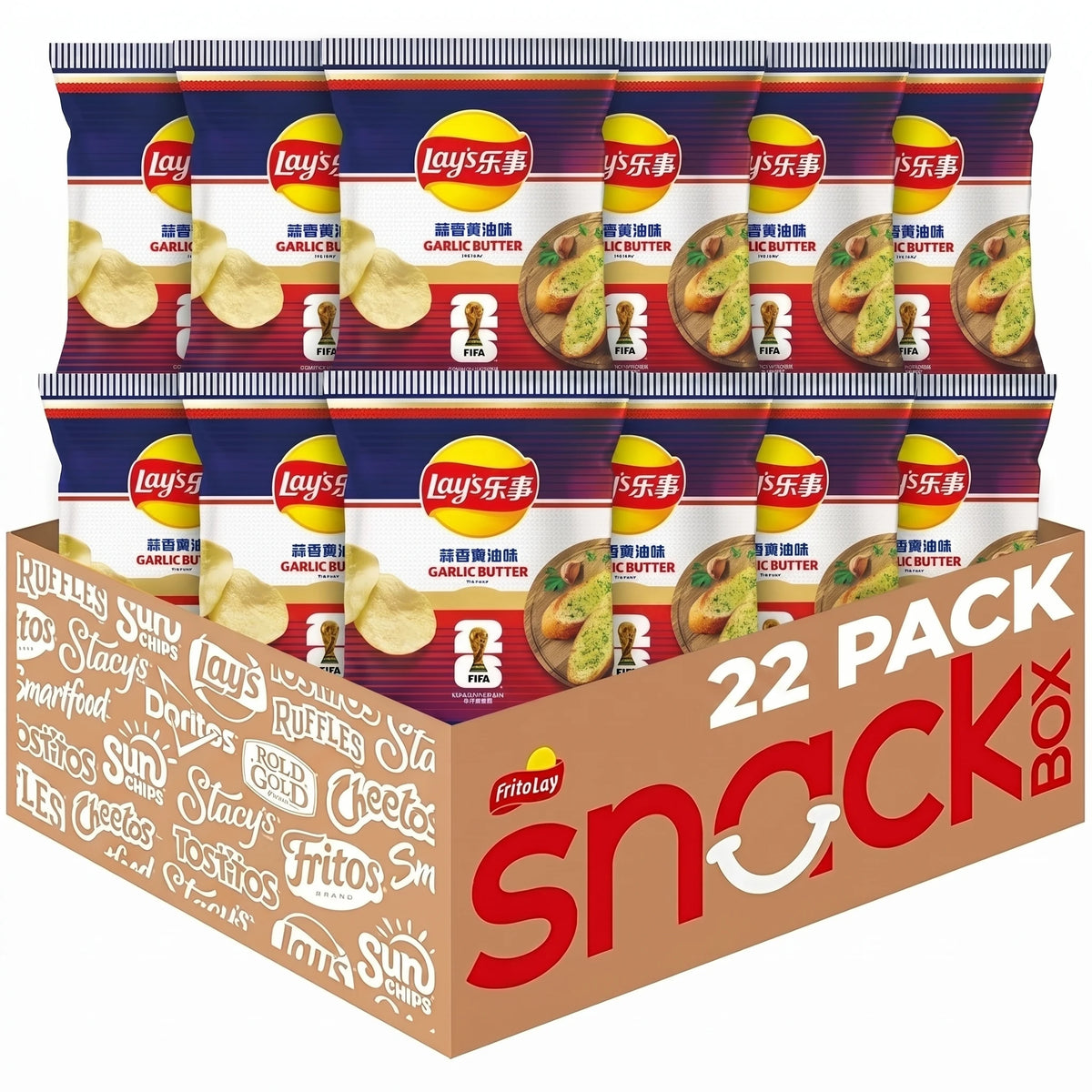 Lay's 2026 FIFA World Cup Limited Edition Potato Chips (BBQ, Fish, Garlic Butter Flavors) - 2.47 Oz X 22 Bags (Assorted Flavors)