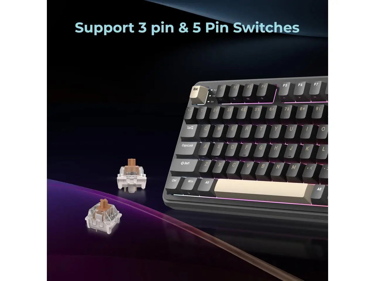 Rosewill Neon S96 Wireless Mechanical Gaming Keyboard, 98-Key Layout w/ Volume Knob, Bluetooth / 2.4GHz / USB-C, Hot-Swappable Brown Switches, RGB Backlit, 3750mAh Battery, Windows & macOS, Black