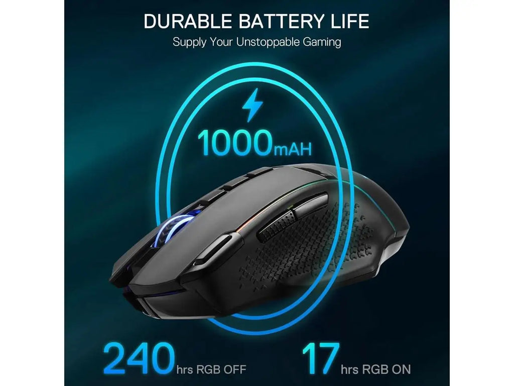 Redragon M991 Wireless Gaming Mouse, 26000 DPI 3-Mode Gamer Mice w/Rapid Fire Key, 9 Macro Buttons, Powerful Capacity and RGB Backlight for PC/Mac/Laptop