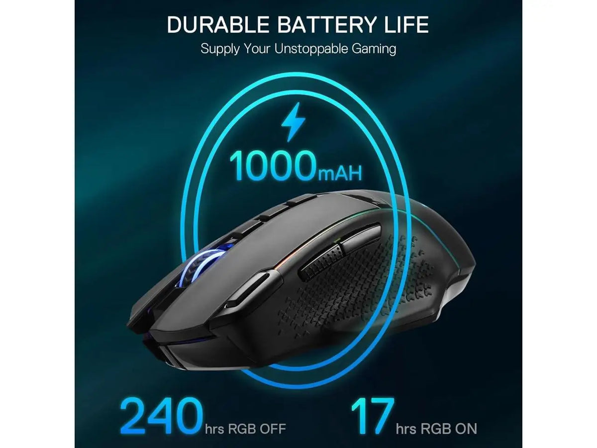 Redragon M991 Wireless Gaming Mouse, 26000 DPI 3-Mode Gamer Mice w/Rapid Fire Key, 9 Macro Buttons, Powerful Capacity and RGB Backlight for PC/Mac/Laptop
