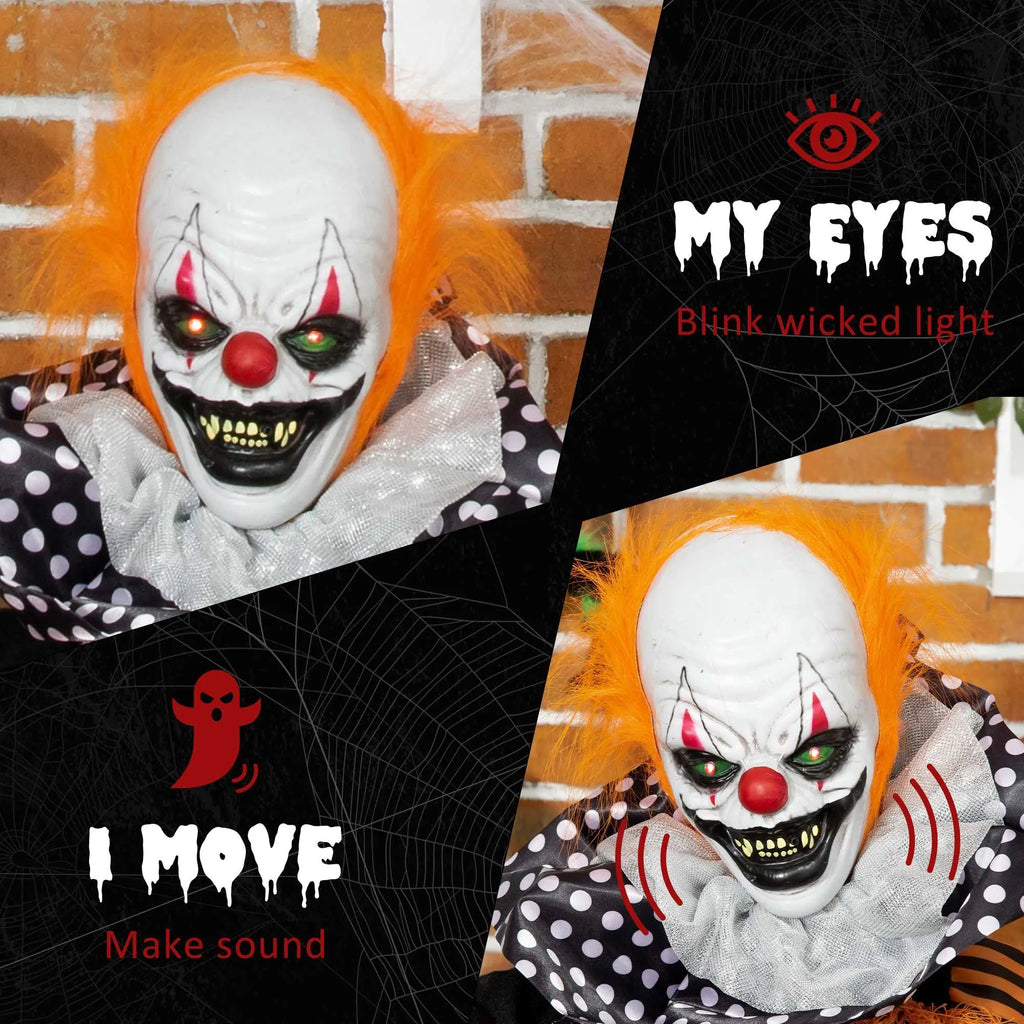 65" Life Size Outdoor Halloween Decorations Talking Circus Clown with A Balloon, Animated Prop