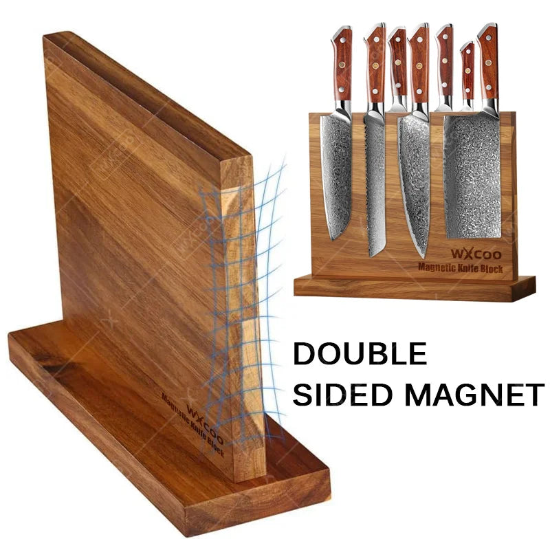 Home Kitchen Double-sided Wooden Magnetic Knife Block No Drilling Storage Organizer High Quality Kitchen Accessories