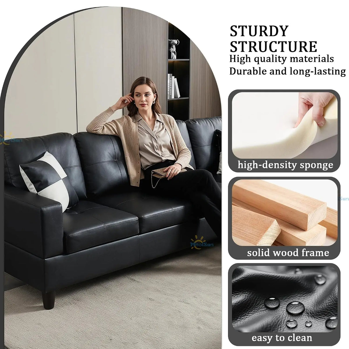 L-Shaped Combination Sofa Set, Luxurious Synthetic Leather Living Room Sofa, Suitable for Living Rooms, Bedrooms,, Customized