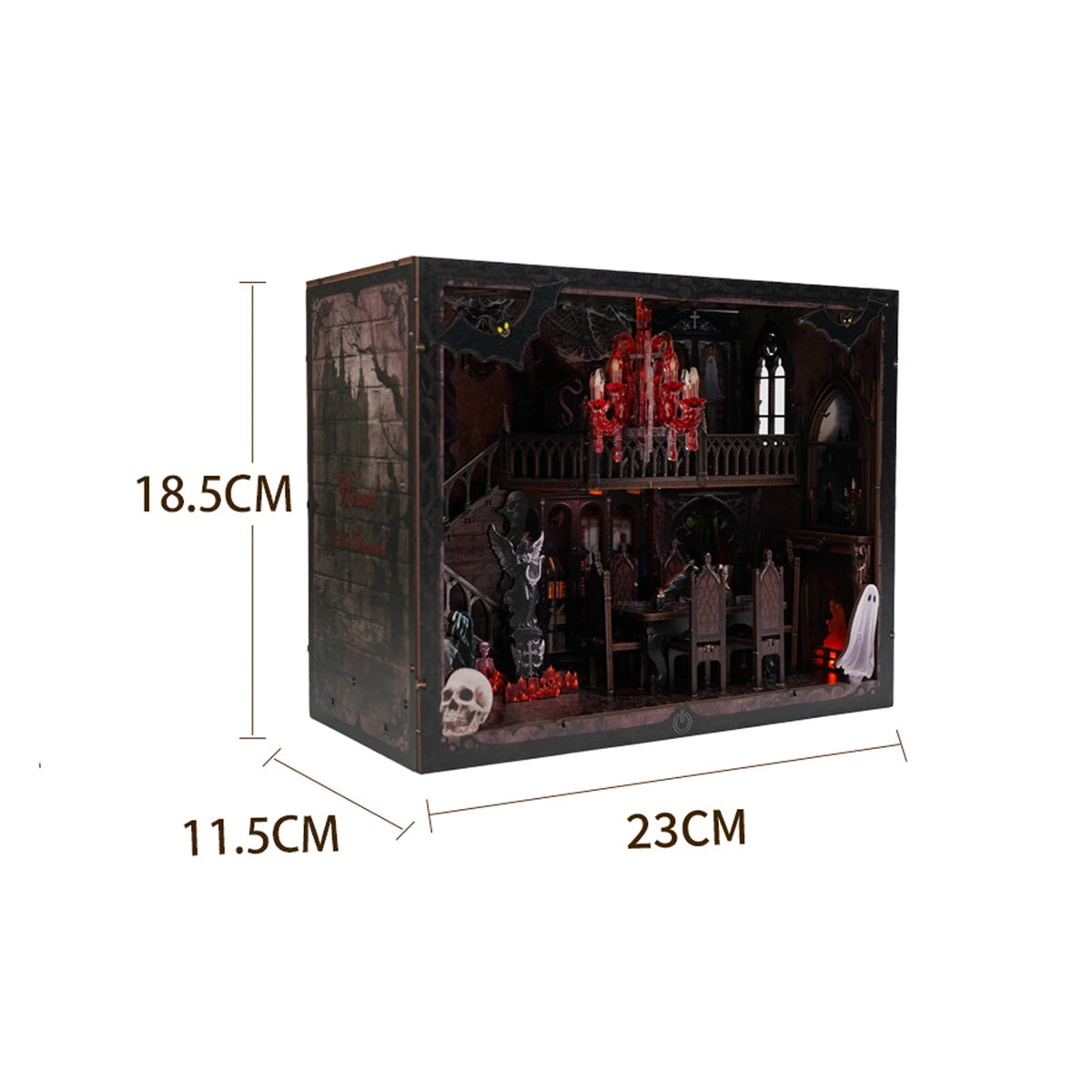 DIY Wooden Book Nook Shelf Insert Kit Halloween Dark House Bookend Miniature Model Kits Bookshelf with Light for Friends Gifts