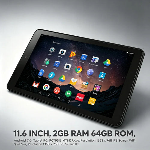 11.6 inch 2GB RAM 64GB ROM T10 WIFI RCT9513 Tablet PC 10 Points Resolution 1368 X 768 IPS OS Android 7.0 CPU MT8127 Quad Core
