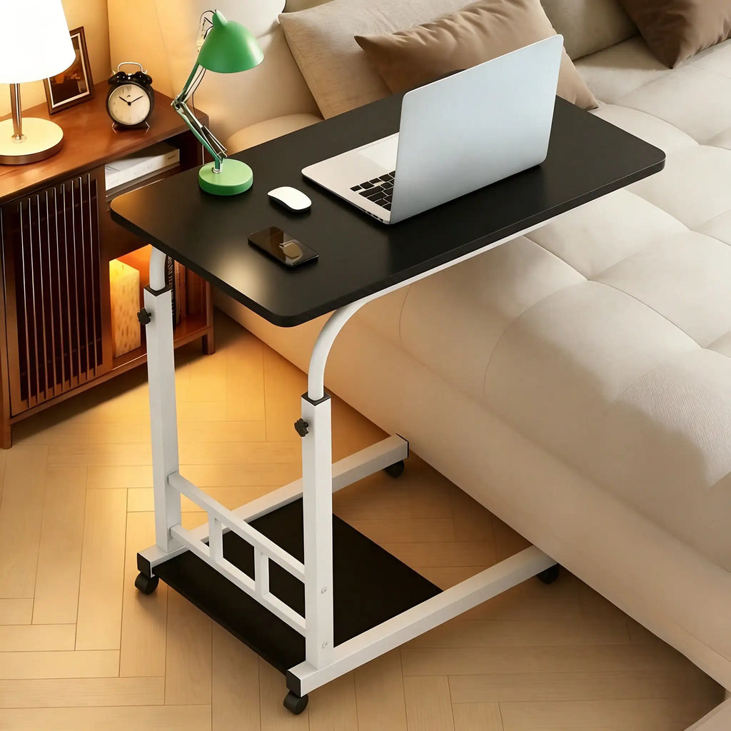 Kocoile Height-Adjustable Mobile Desk, Portable Laptop Desk With Locking Wheels, Bedside Computer Workstation With A Carbon Fiber Surface