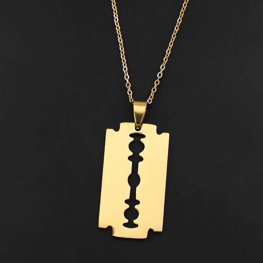 Hiphop Razor Blade Pendant Necklace Men Gothic Punk Stainless Steel Male Knife Double Edge Razorblade Shaver Shape Chain Jewelry