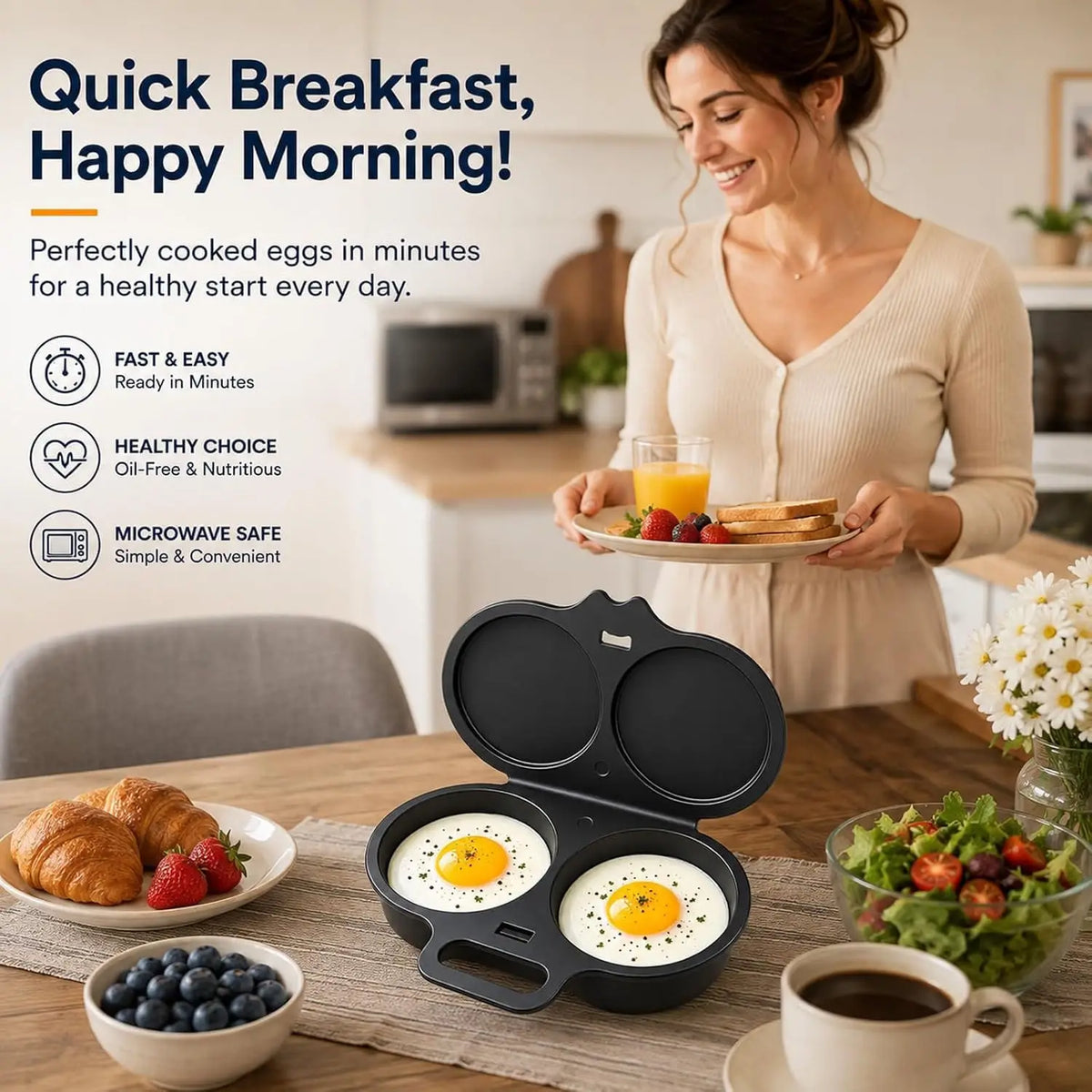 Microwave Egg Cooker Double Cavity Egg Poacher Food Grade Non Stick Egg Steamer Oil Free Breakfast Maker Reusable Kitchen Mold