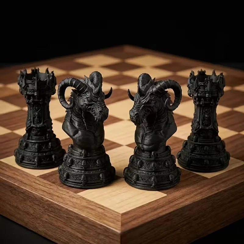 16 Pcs Gothic Demon-Themed Chess Set with Demonic Sculpted Pieces Desktop Decorative Ornaments