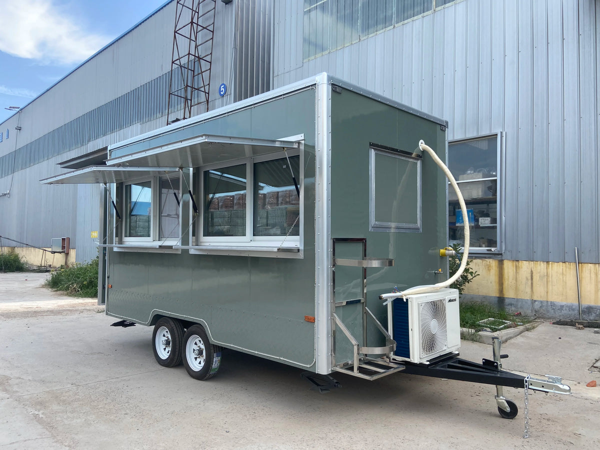 Mobile Food Truck With Fully Equipped Kitchen Street Vending Trailer With Fryer Grill Sink For Hot Dog Burger Pizza