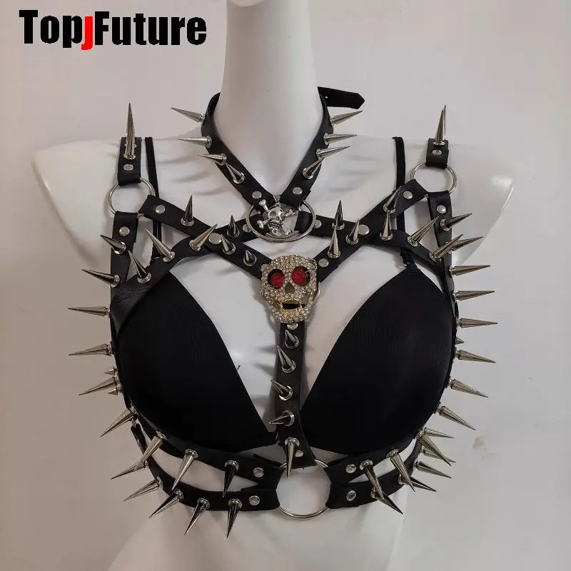 Women's Harajuku Y2K Personalized Hip Hop Steampunk Fashion Spice Girls Belt Corset Waistband Dark Leggings Rivet Streetwear
