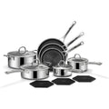 SNOWCLAD Pots and Pans Set Non Stick 14 Pcs Hybrid Stainless Steel Cookware Sets Non Stick Frying Pans Saucepans Saute Pan and