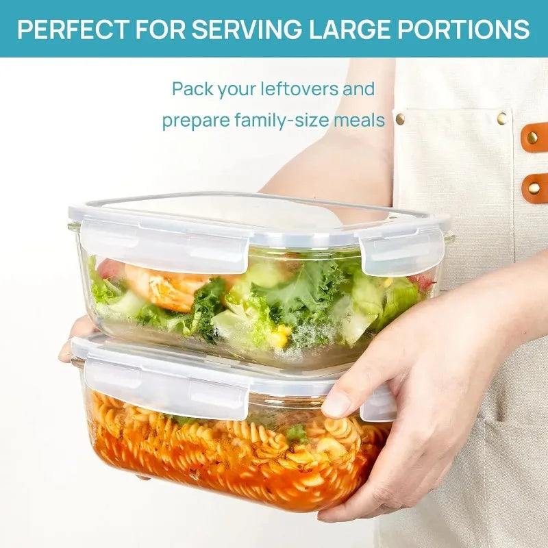18‑Pack Glass Food Storage Containers with Airtight Lids, Leak‑Proof Clear Glass Meal‑Prep Boxes, Stackable Microwave Freezer Dishwasher‑Safe Lunch Container Set for Kitchen Food Storage