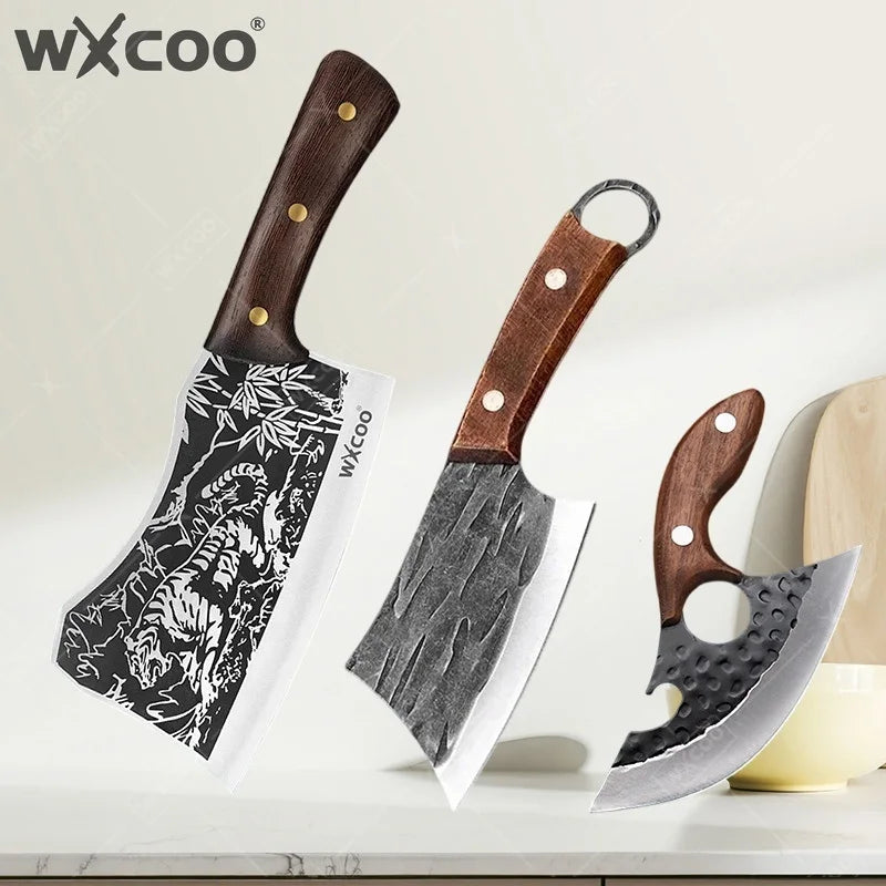 WXCOO Forged Butcher Knife Kitchen Chef Knife Stainless Steel Utility Knife Multifunctioanl Wooden Handle Fruit Slicing Househol