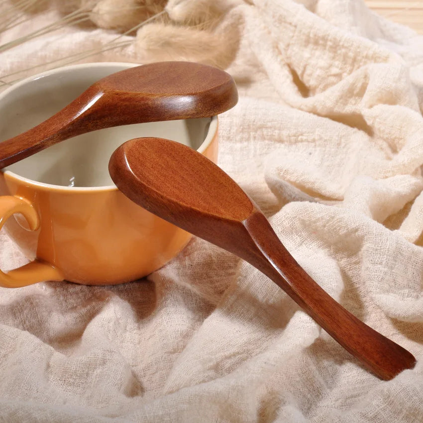 10PCS Wooden Spoons Flat bottom Wood Soup Spoons for Eating Mixing Japanese Style Kitchen Utensil Eco Friendly Table Spoon