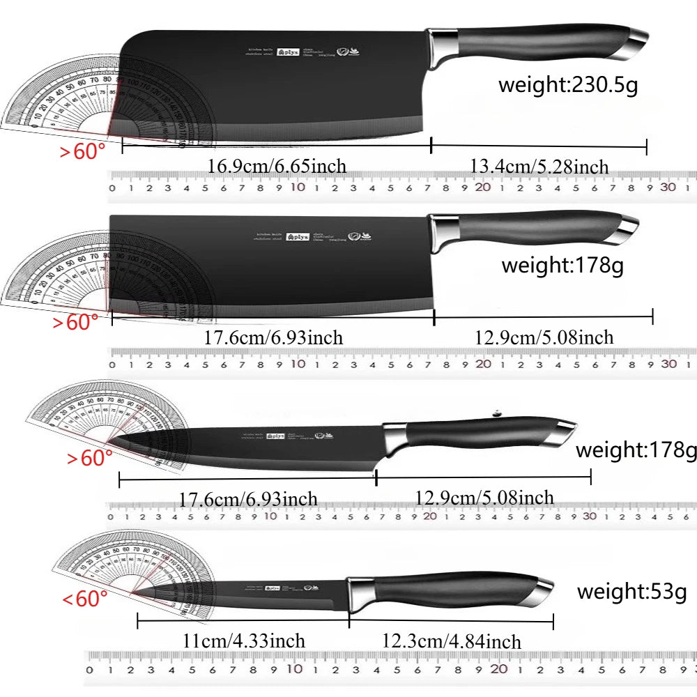 6pcs Kitchen Knife Set with Knife Holder High-grade Black Steel Knife Set Gift Knife Stainless Steel Kitchen Utensils Household