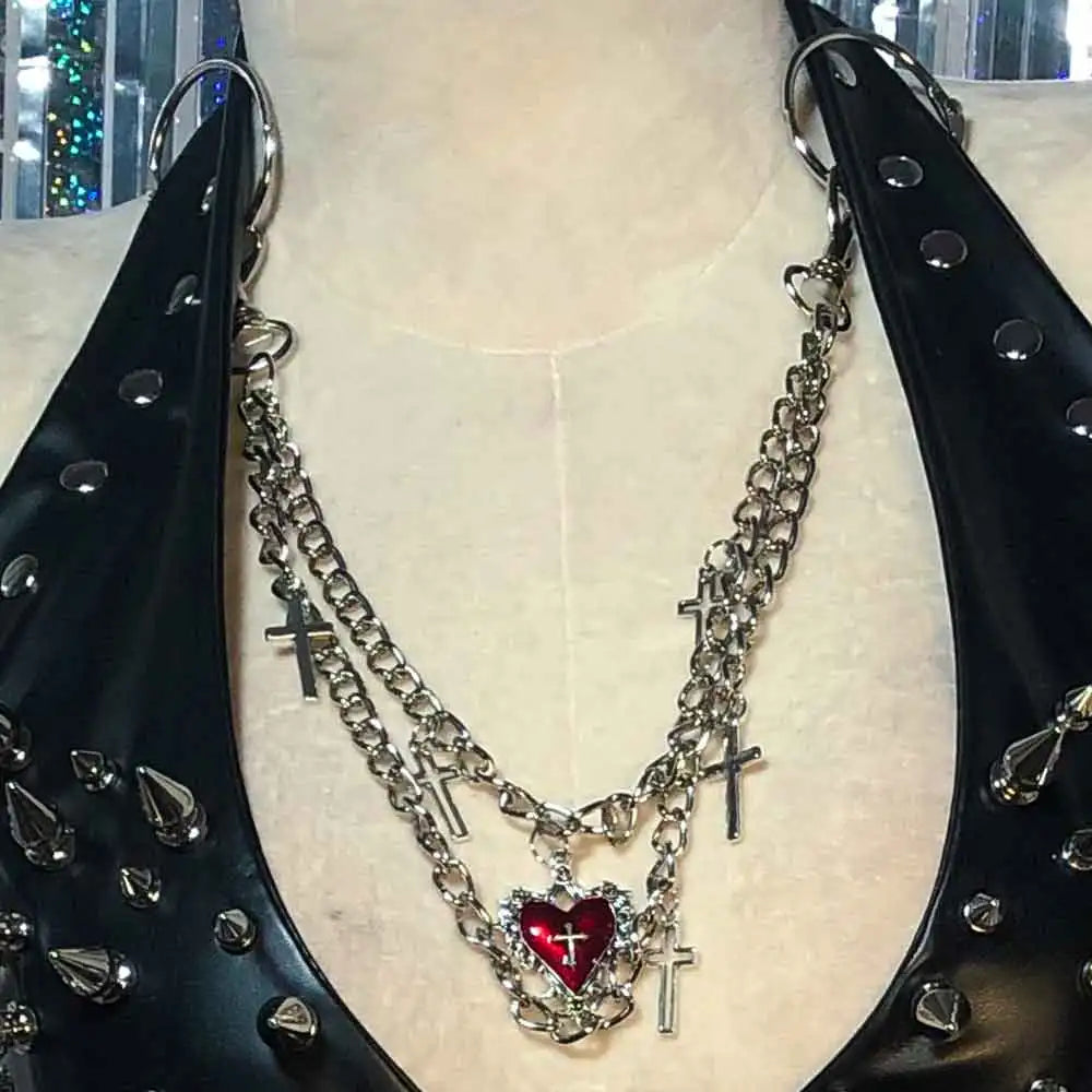 Women's Y2K Goth Top Emo Clothing Gothic Dark Boho Tank Top with Spikes Punk Rock Style for Teens Rave Festival Grunge T-Shirt
