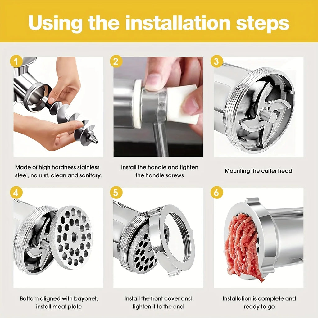 Manual Meat Grinder Stainless Steel Hand Crank Food Processor with Table Clamps Multipurpose Kitchen Tool for Meat Vegetable