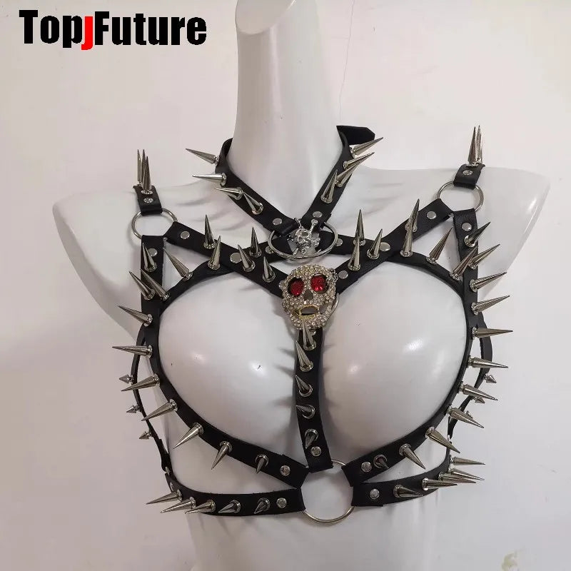 Women's Harajuku Y2K Personalized Hip Hop Steampunk Fashion Spice Girls Belt Corset Waistband Dark Leggings Rivet Streetwear