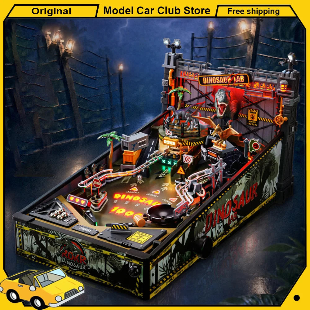 New Dinosaur Lab 3D Pinball DIY Building Blocks Kit MGPO1 LED Light Board Game Diorama Model 3D Assembly Dollhouse Birthday Gift