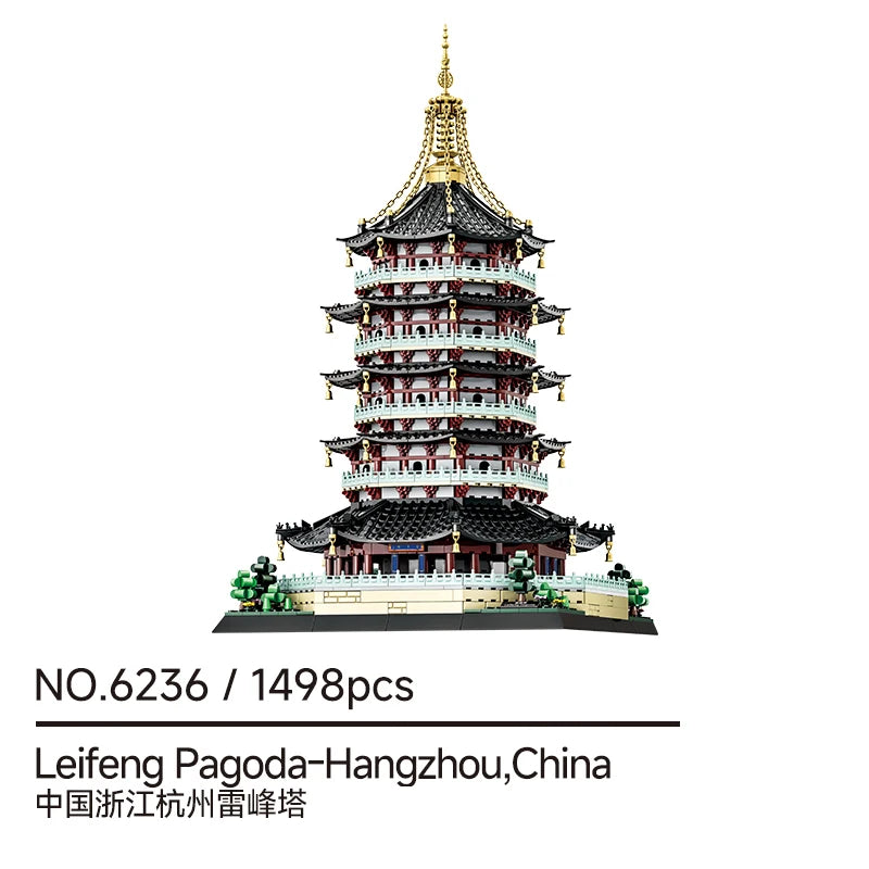 1498 Pcs Leifeng Pagoda MOC Kit, Intricate DIY Architecture Model for Display, Challenging Toy Gift for All Ages