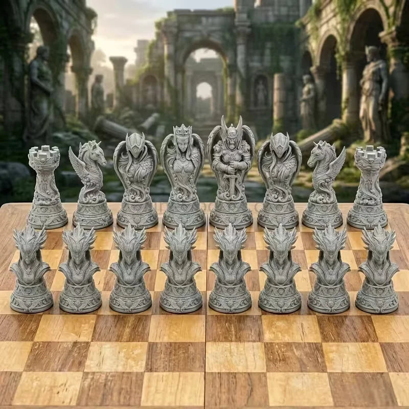 16 Pcs Black and White Angel Series Chess Desktop Decoration Ornament