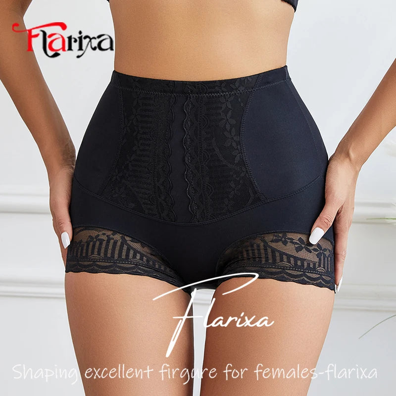 Flarixa High Waist Lace Flat Belly Shorts For Women Slimming Panties Shapewear Tummy Control Underwear Female Hip Lifting Pants
