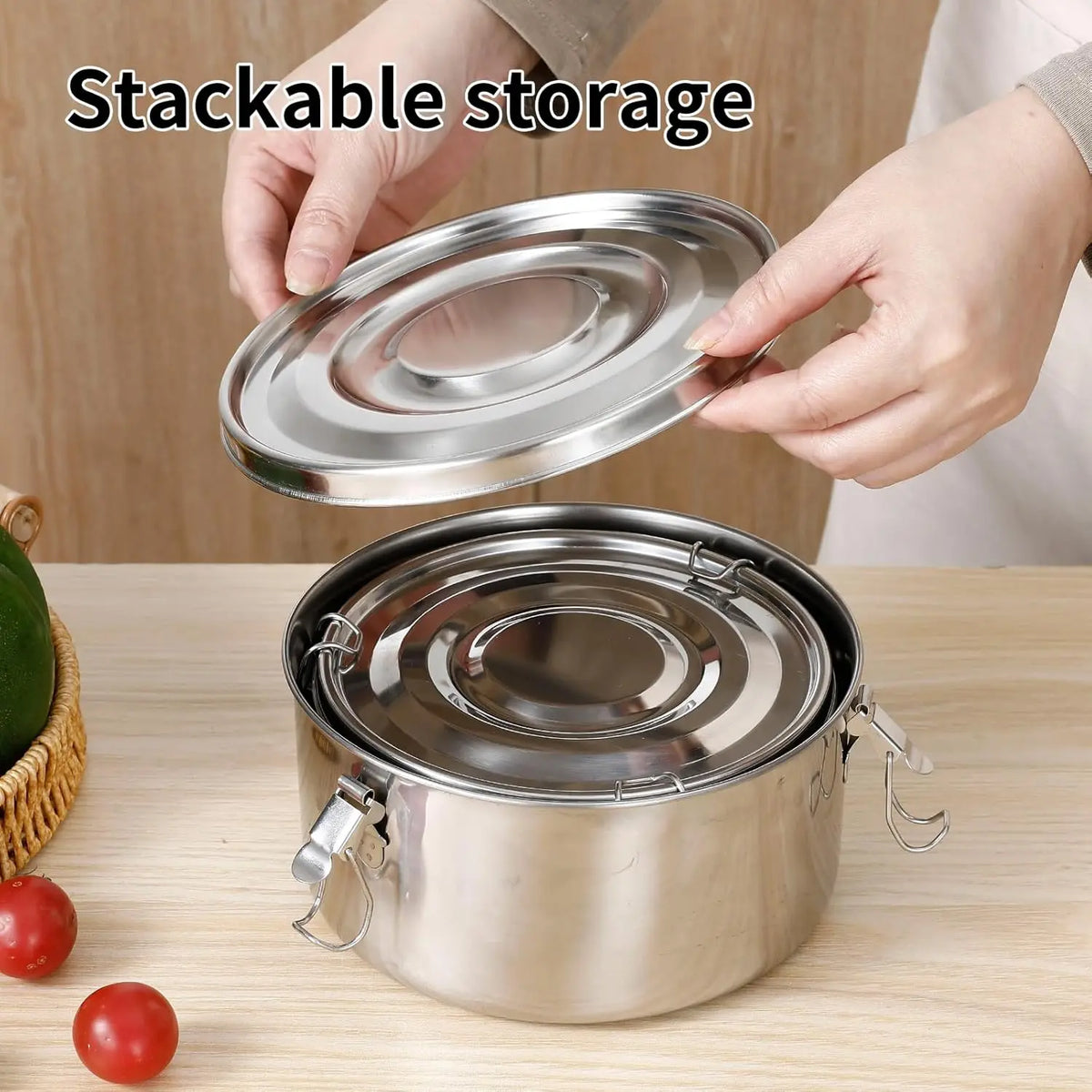 Stainless Steel Round Lunch Box with Lid Portable Leak-Proof Bento Boxes Food Storage Container Camping Picnic Bowl Containers
