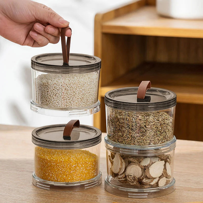 Kitchen 1/2/3 Layers Seasoning Jar Spices Storage Box Clear PP Material Sealed Food Container with Lid Cabinet Organizer