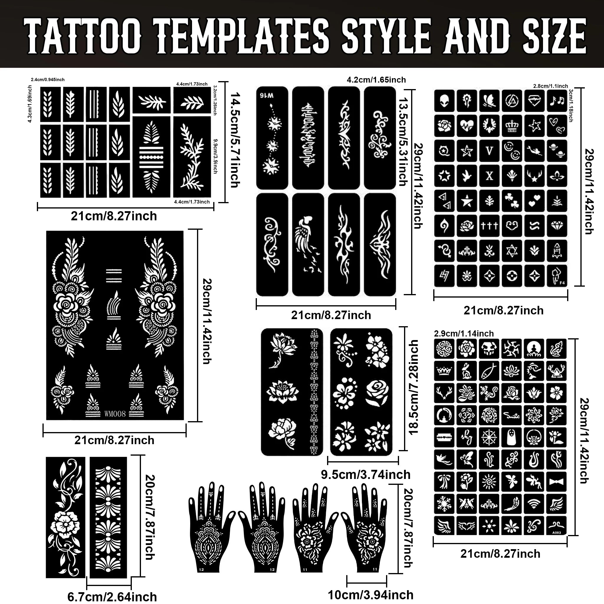 Temporary Tattoo Kit Semi Permanent Tattoo 6/12 Bottles Color Temporary Tattoo Ink 145/176 Pcs Stencils Kit for DIY Fake Tattoos