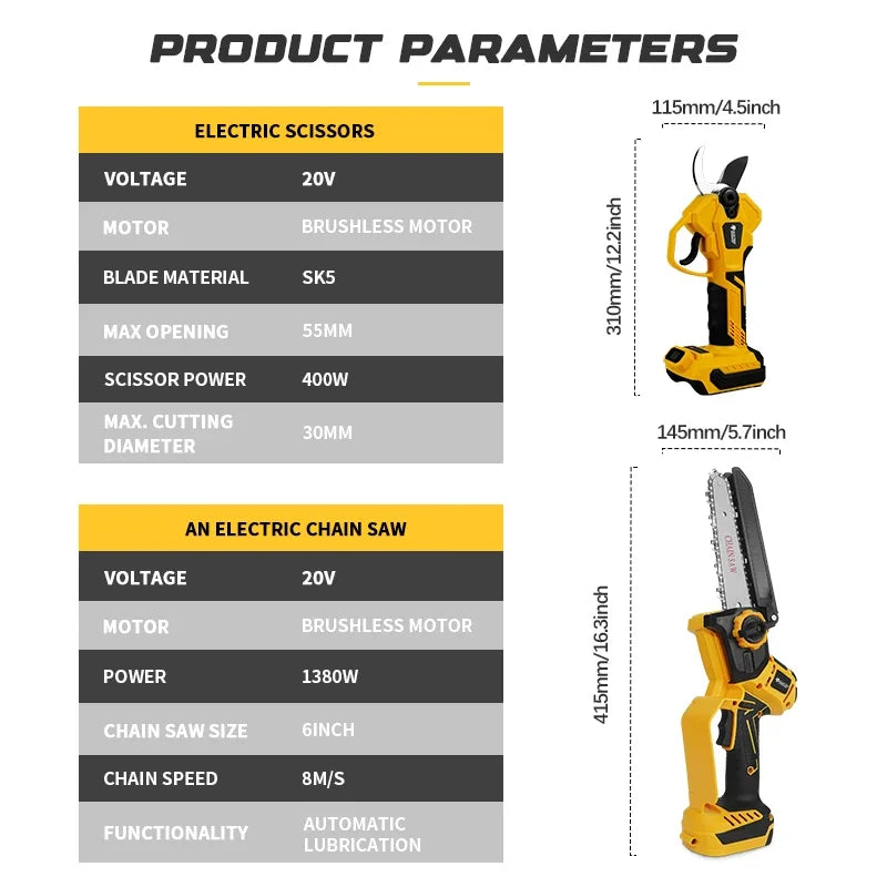 6 Inch Brushless Telescoping Pole Electric Chainsaw High Branch Saw Garden Pruning Power Tool  For Dewalt 20V Battery Pin