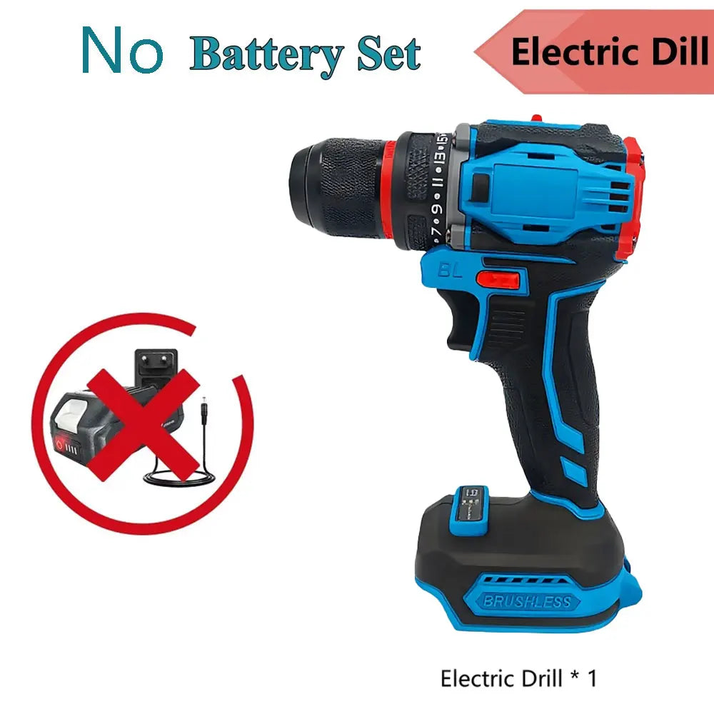 Brushless Cordless Electric Drill and Screwdriver 2-Speed Impact Power Tool for Home DIY and Professional with NoBattery Use 18v