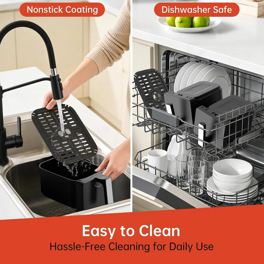 Deli 9.5QT Dual Basket Air Fryer 7-in-1 with 2 Ceramic Independent Baskets Smart Finish Digital Touchscreen for Easy Meal