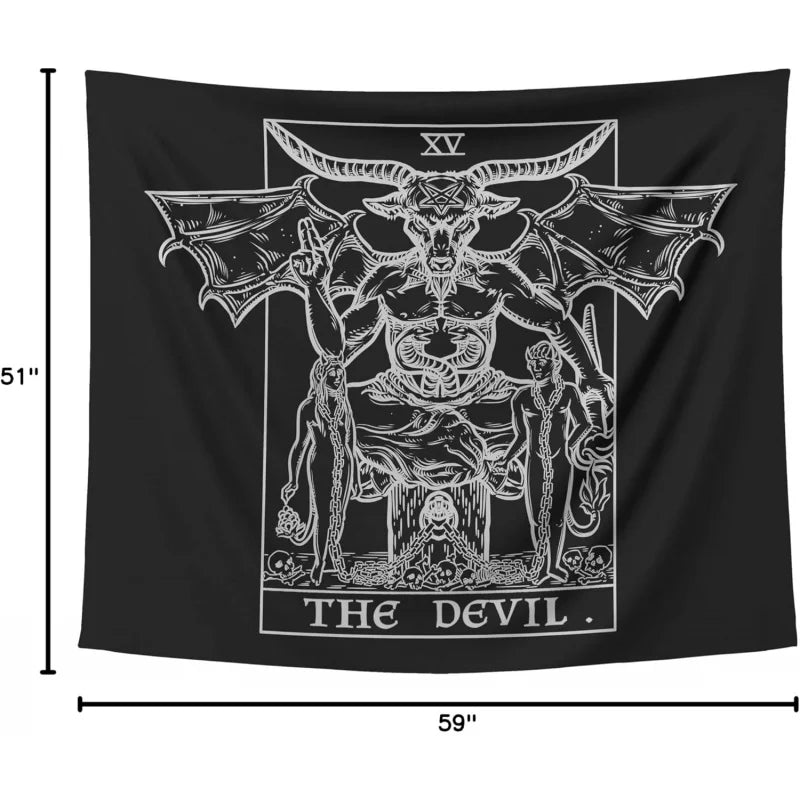 VIKAMA Devil Tarot Tapestry (Black And White) - Bavermott - Gothic Evil Witch Halloween Home Decoration Wall Hanging