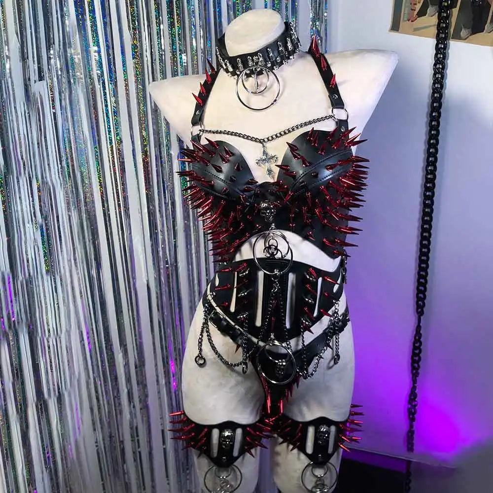 DIY E-Girls Harajuku 90s Y2K Halter Camisole TOPS Grunge Eco Emo Goth Hand Made Punk Rock Chain PU Leather Gothic