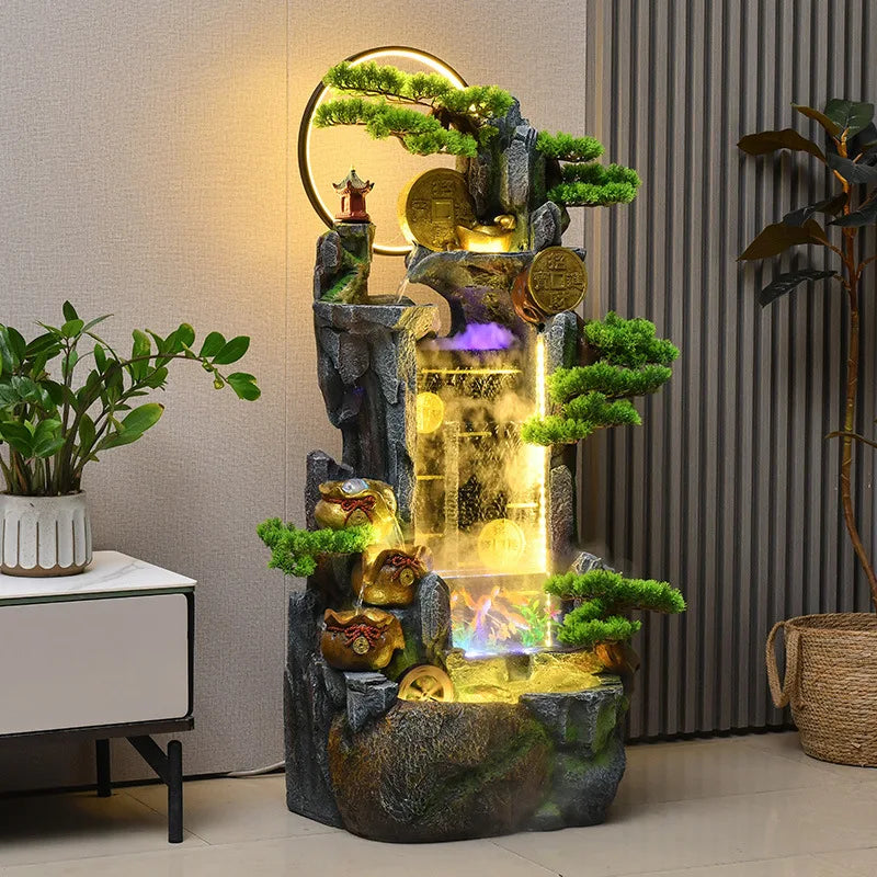 HYS rockery fish tank fountain flowing water ornament living room entrance TV cabinet lucky landscape office floor feng shui