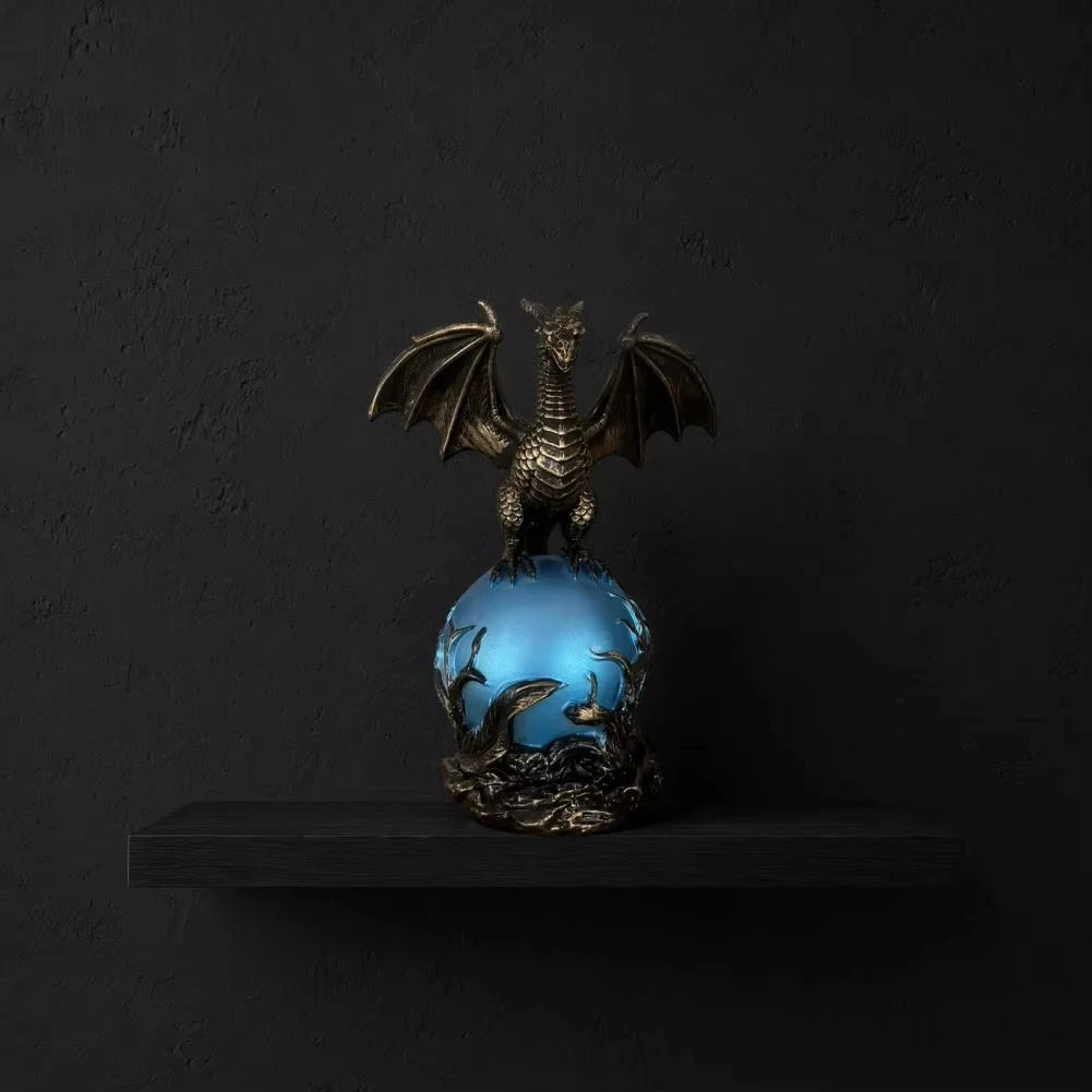 USB Powered Dragon Orb Mood Lamp, Dark Fantasy Resin Dragon Statue Figurine, Gothic Desktop Decor Gift for Men