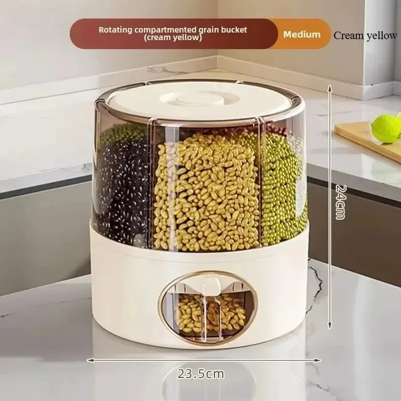 Rotary Divided Rice Bucket Household Grains Storage Container Insect‑Proof Moisture‑Proof Sealed Cereal Tank for Kitchen Pantry