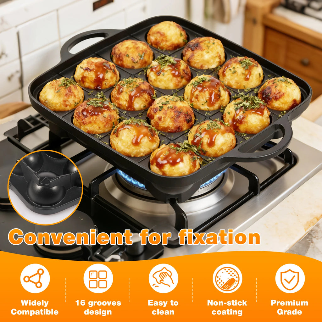 Takoyaki Pan 16 Hole Octopus Ball Maker Cooking Plate for Gas Stove Authentic Osaka Street Food Cooker Takoyaki Maker for Baking