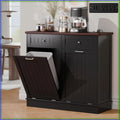 Betterhood Tilt Out Trash Cabinet with Outlet & USB, 2 Drawers, Wooden Laundry Hamper, Black