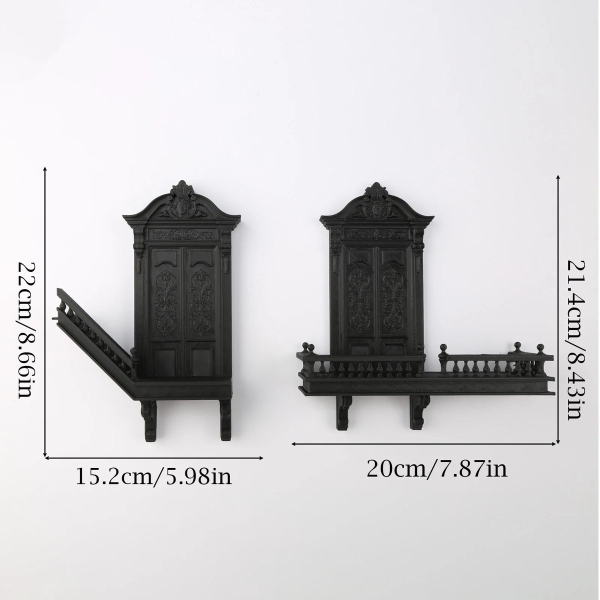 Gothic Staircase Corner Wall Shelf, Black PLA Plastic Victorian Floating Display Rack for Dark Academia Living Room Decor