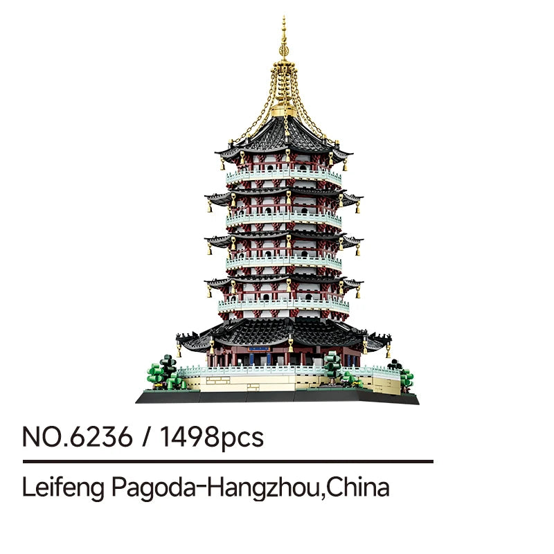 1498 Pcs Leifeng Pagoda MOC Kit, Intricate DIY Architecture Model for Display, Challenging Toy Gift for All Ages