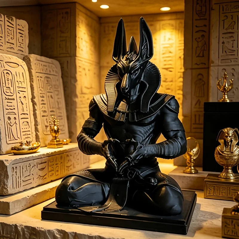 3D‑Printed Heart‑Shaped Anubis Statue, Black Egyptian Jackal God Meditation Ornament, Gothic Home Decor, Holiday Birthday Gift F