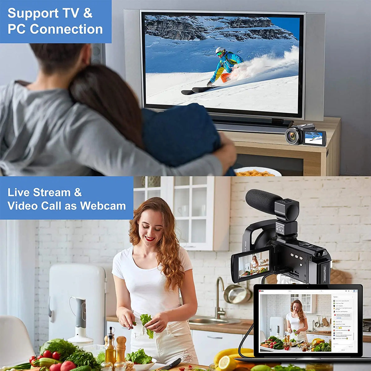 48MP 4K Video Camera 16X Zoom 3.0" Camcorder with Microphone Vlogging Touch Screen IR Night Vision Wi-Fi Vlog Cameras Web