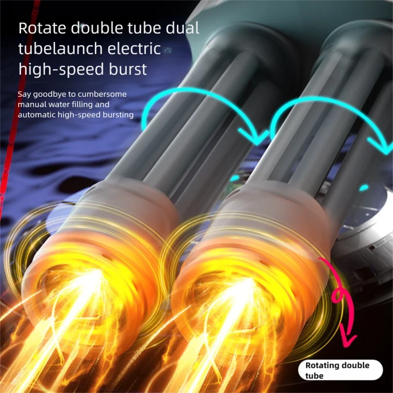 Automatic Gatling Water Gun Toy Double Rotating Gun Barrel with Light Spray Water Pistol Blaster Pool Outdoor Toy for Kids Adult