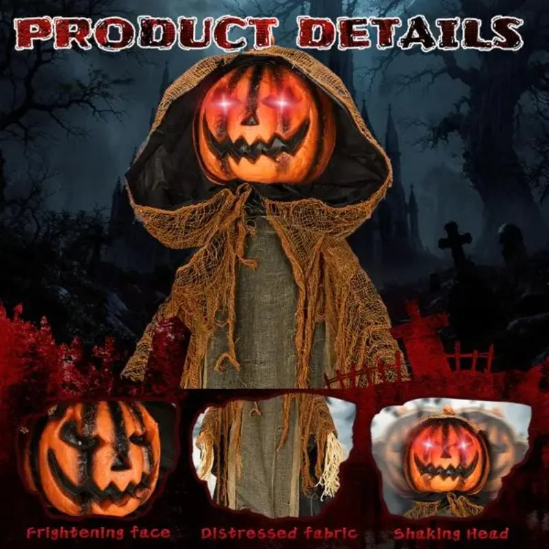 5.8ft Halloween Decorations Outdoor Life Size Animatronics Pumpkin Ghost, Sound-Actived Party Decor with Creepy Sound , Scary Haunted House Props for Garden Yard Lawn