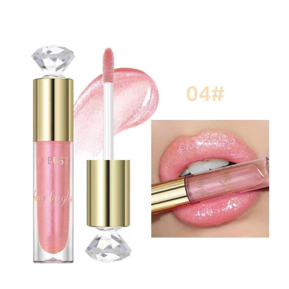 QIBEST 5 Colors Glitter Lip Glaze Long Lasting Lip Gloss Moisturizing Diamond Liquid Lipstick Makeup Shimmer Lipgloss Lip Tint